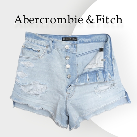 Abercrombie & Fitch High Rise Distressed Frayed Hem Cutoff Jean Shorts Size 2 - Picture 1 of 15